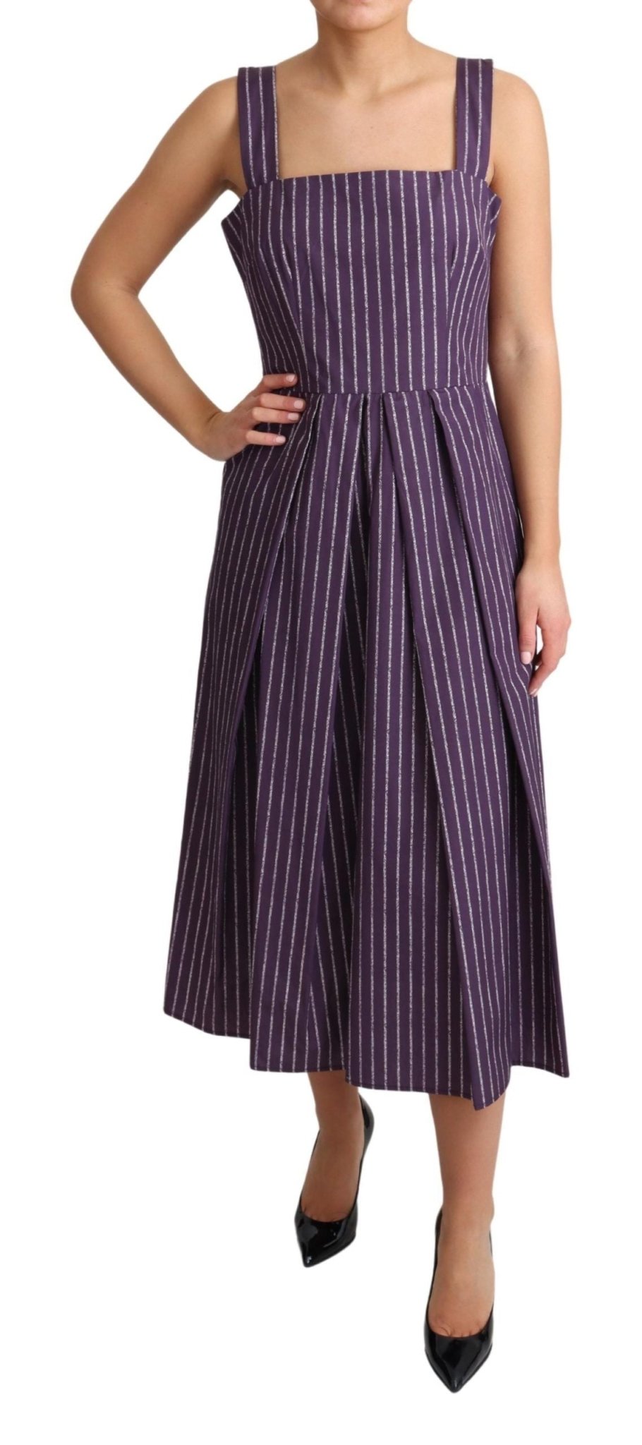 Dolce & Gabbana Elegant Sleeveless A - Line Purple Stripe Dress - Sandy Store ByNet