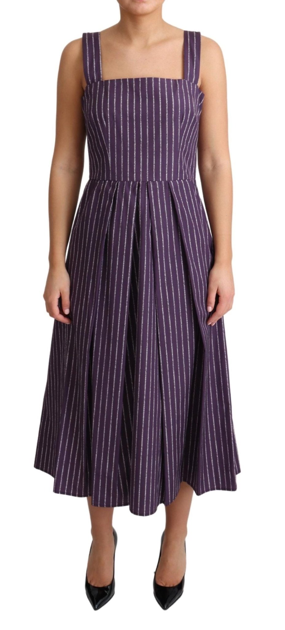 Dolce & Gabbana Elegant Sleeveless A - Line Purple Stripe Dress - Sandy Store ByNet