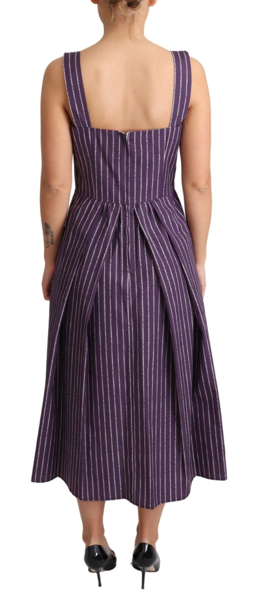 Dolce & Gabbana Elegant Sleeveless A - Line Purple Stripe Dress - Sandy Store ByNet