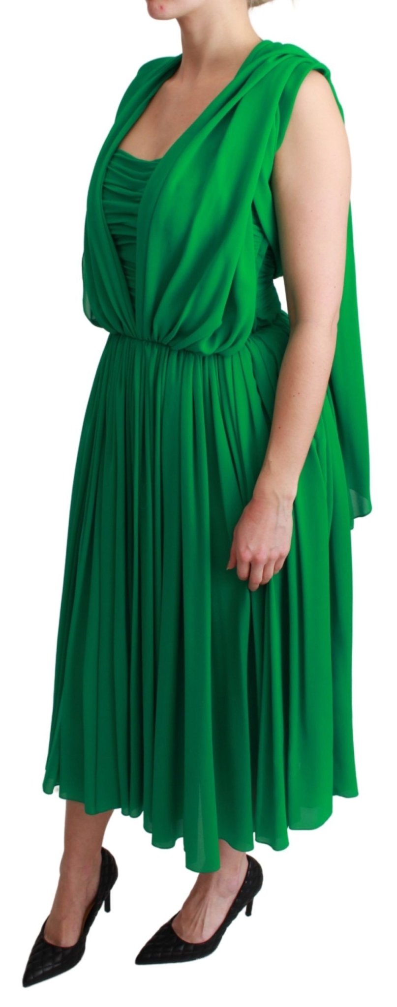 Dolce & Gabbana Elegant Sleeveless Pleated Silk Maxi Dress - Sandy Store ByNet