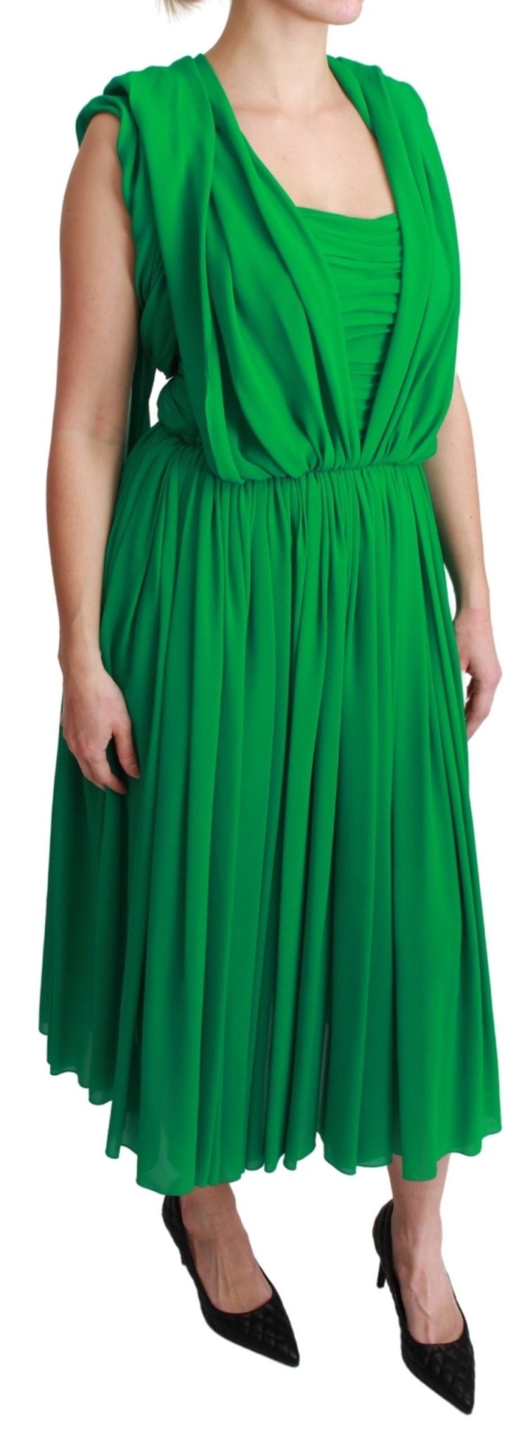 Dolce & Gabbana Elegant Sleeveless Pleated Silk Maxi Dress - Sandy Store ByNet