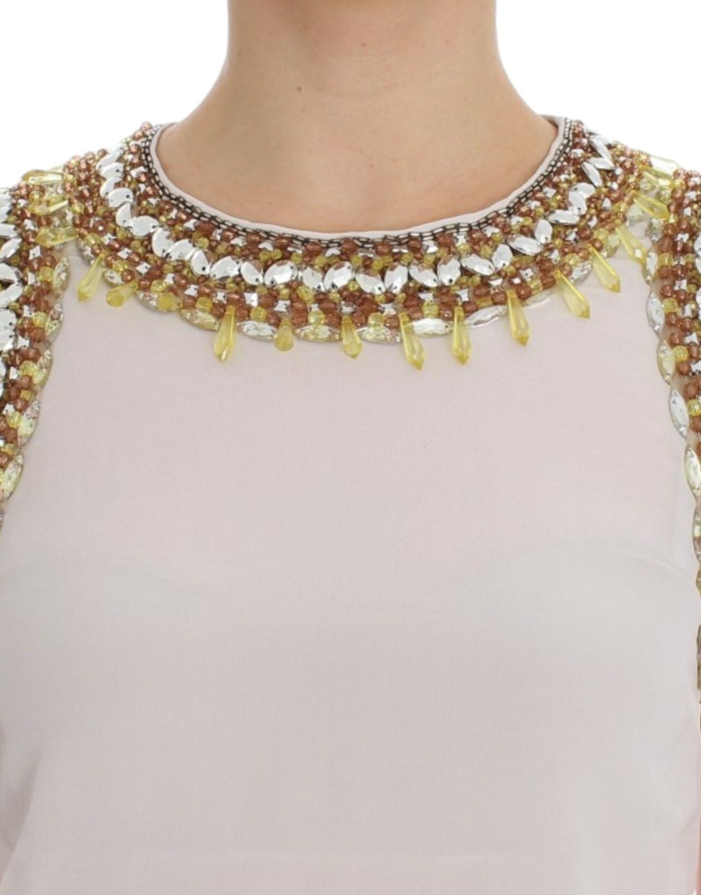 Dolce & Gabbana Elegant Sleeveless Silk Blouse with Crystal Embellishment - Sandy Store ByNet