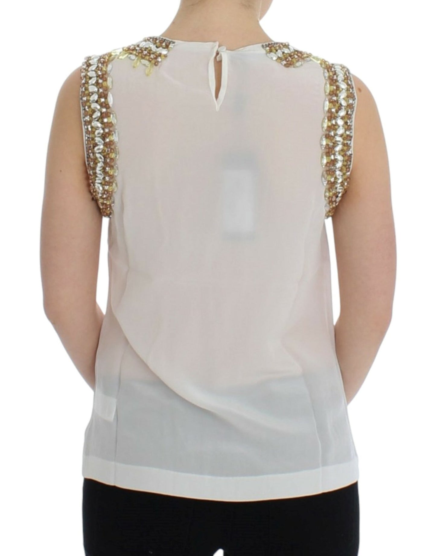 Dolce & Gabbana Elegant Sleeveless Silk Blouse with Crystal Embellishment - Sandy Store ByNet
