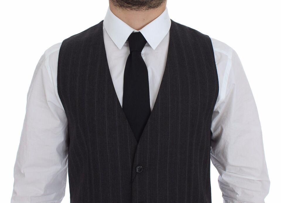 Dolce & Gabbana Elegant Striped Gray Dress Vest - Sandy Store ByNet