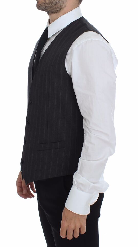 Dolce & Gabbana Elegant Striped Gray Dress Vest - Sandy Store ByNet
