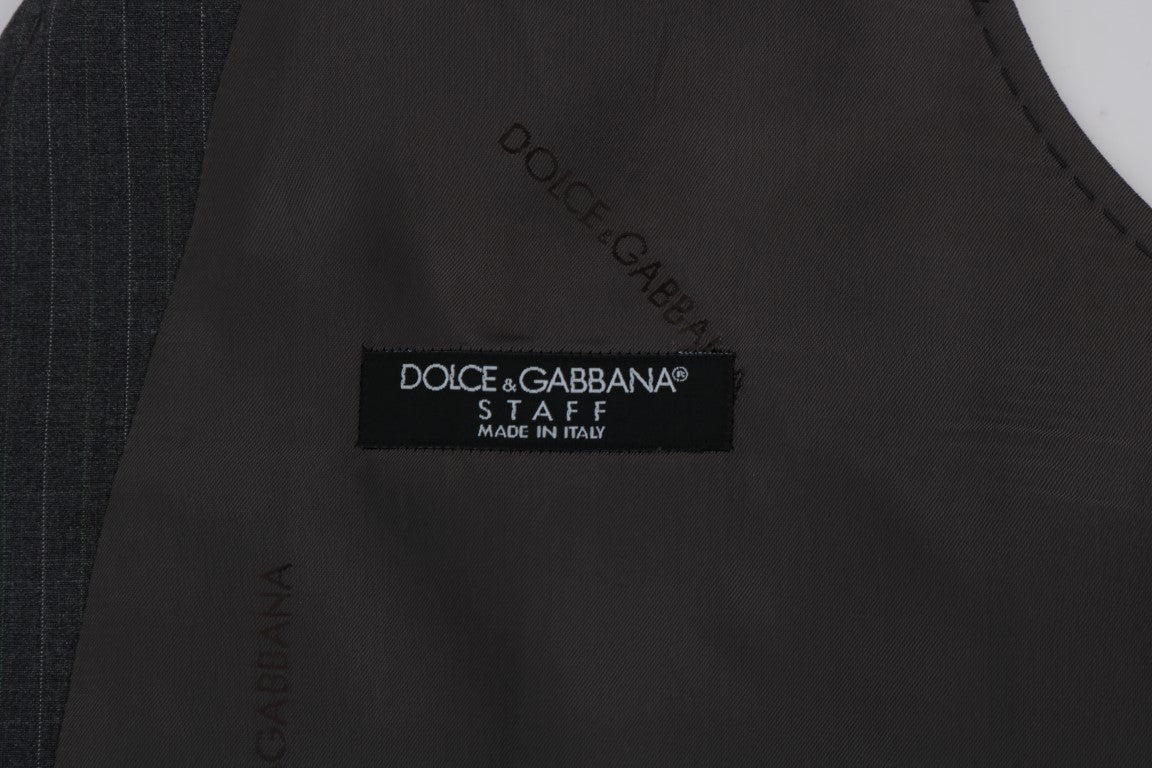 Dolce & Gabbana Elegant Striped Gray Waistcoat Vest - Sandy Store ByNet