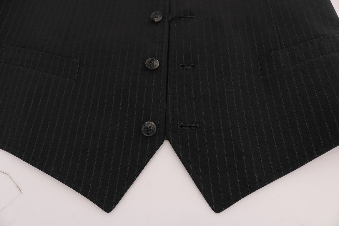 Dolce & Gabbana Elegant Striped Gray Waistcoat Vest - Sandy Store ByNet