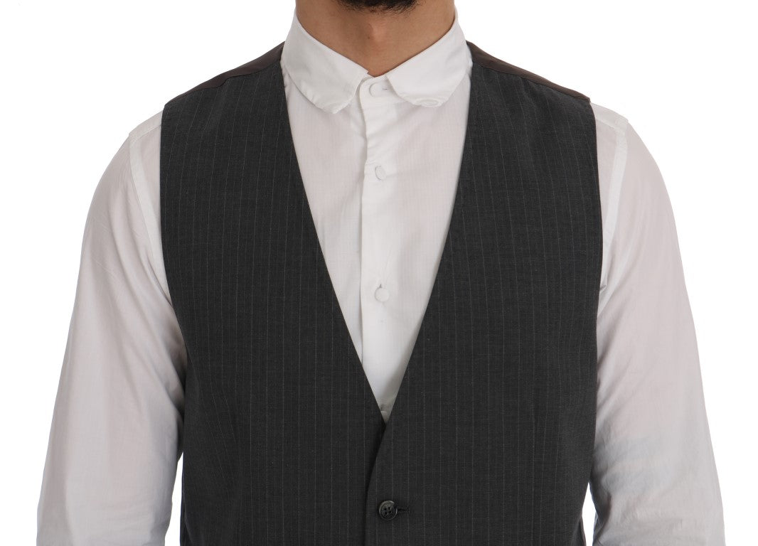 Dolce & Gabbana Elegant Striped Gray Waistcoat Vest - Sandy Store ByNet