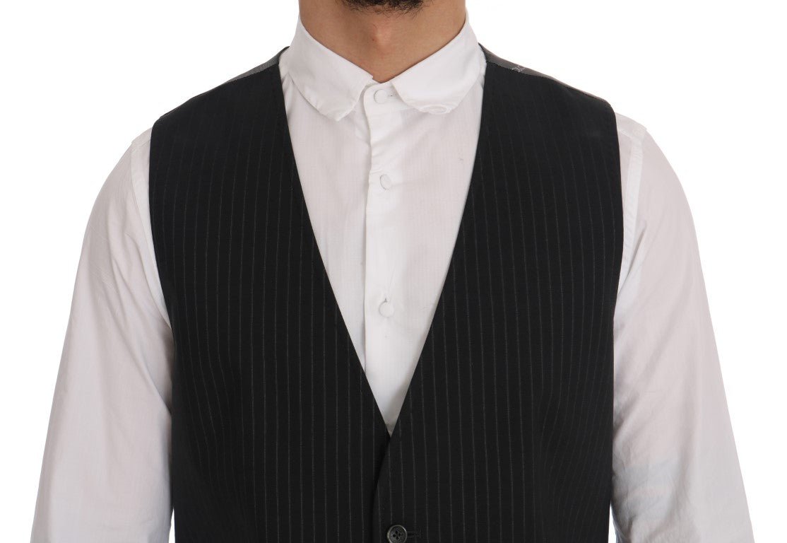 Dolce & Gabbana Elegant Striped Gray Waistcoat Vest - Sandy Store ByNet