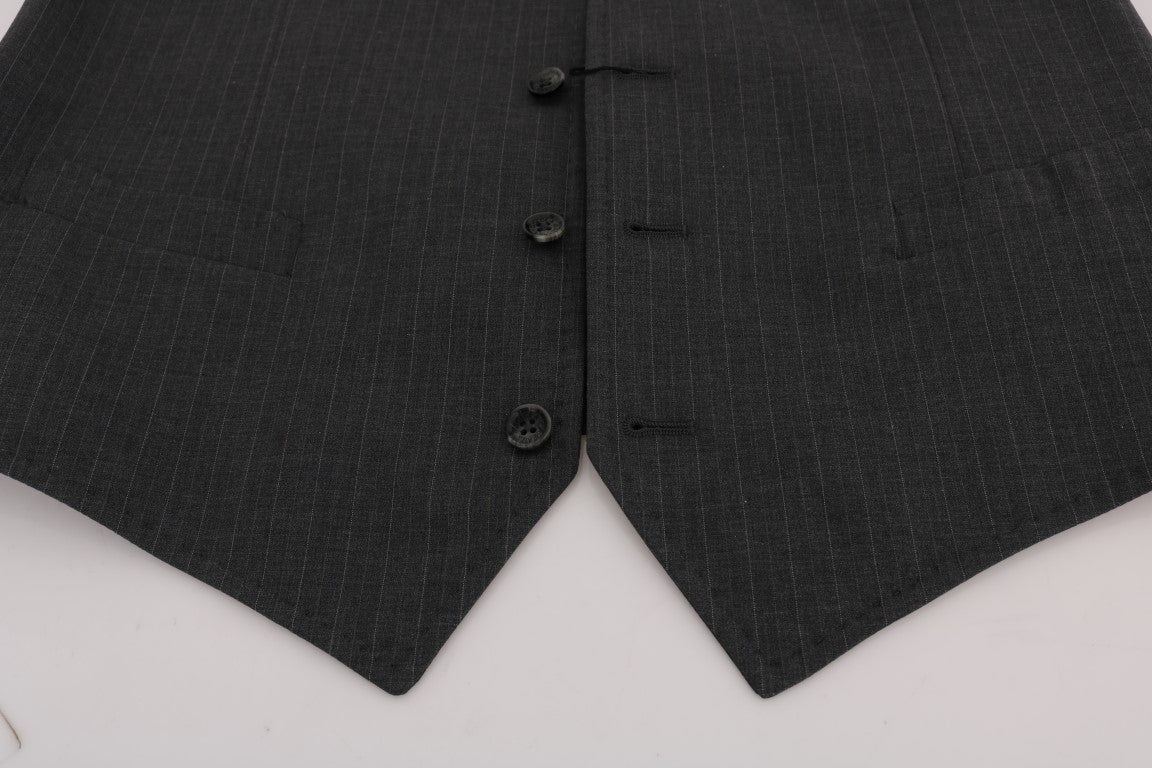 Dolce & Gabbana Elegant Striped Gray Waistcoat Vest - Sandy Store ByNet