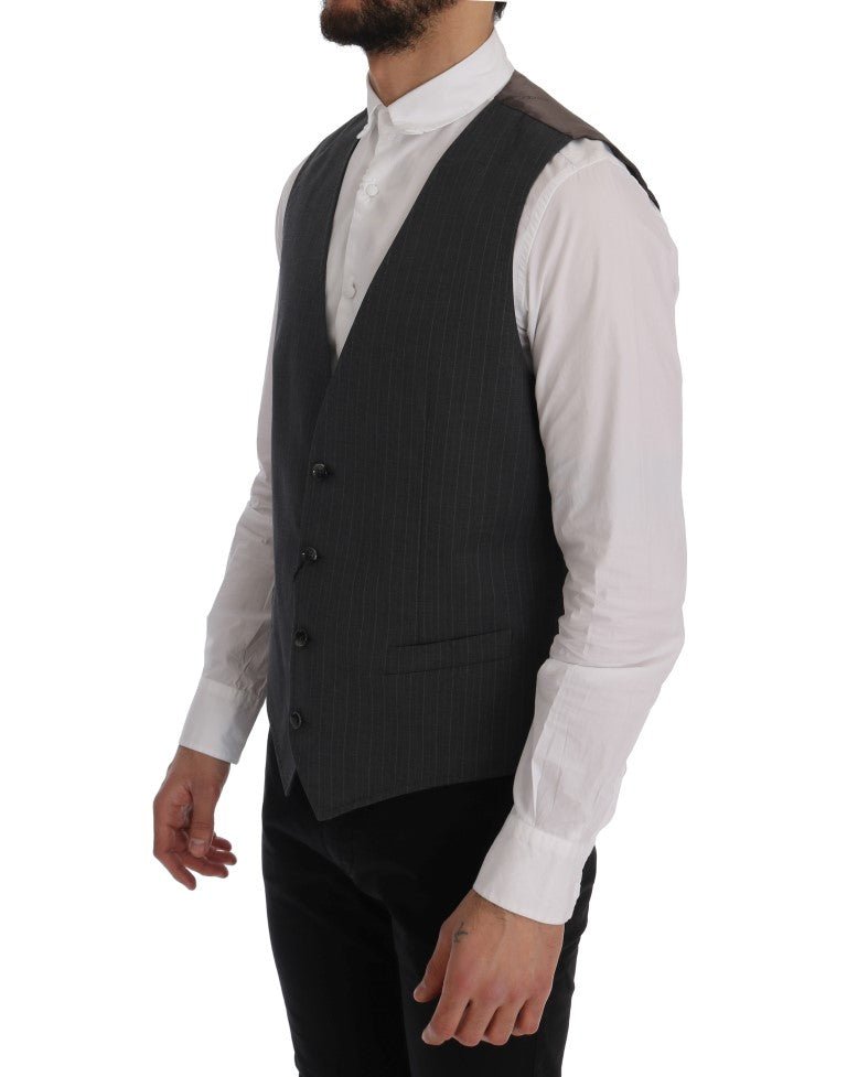 Dolce & Gabbana Elegant Striped Gray Waistcoat Vest - Sandy Store ByNet