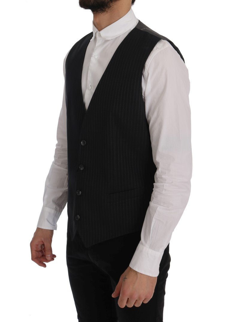 Dolce & Gabbana Elegant Striped Gray Waistcoat Vest - Sandy Store ByNet