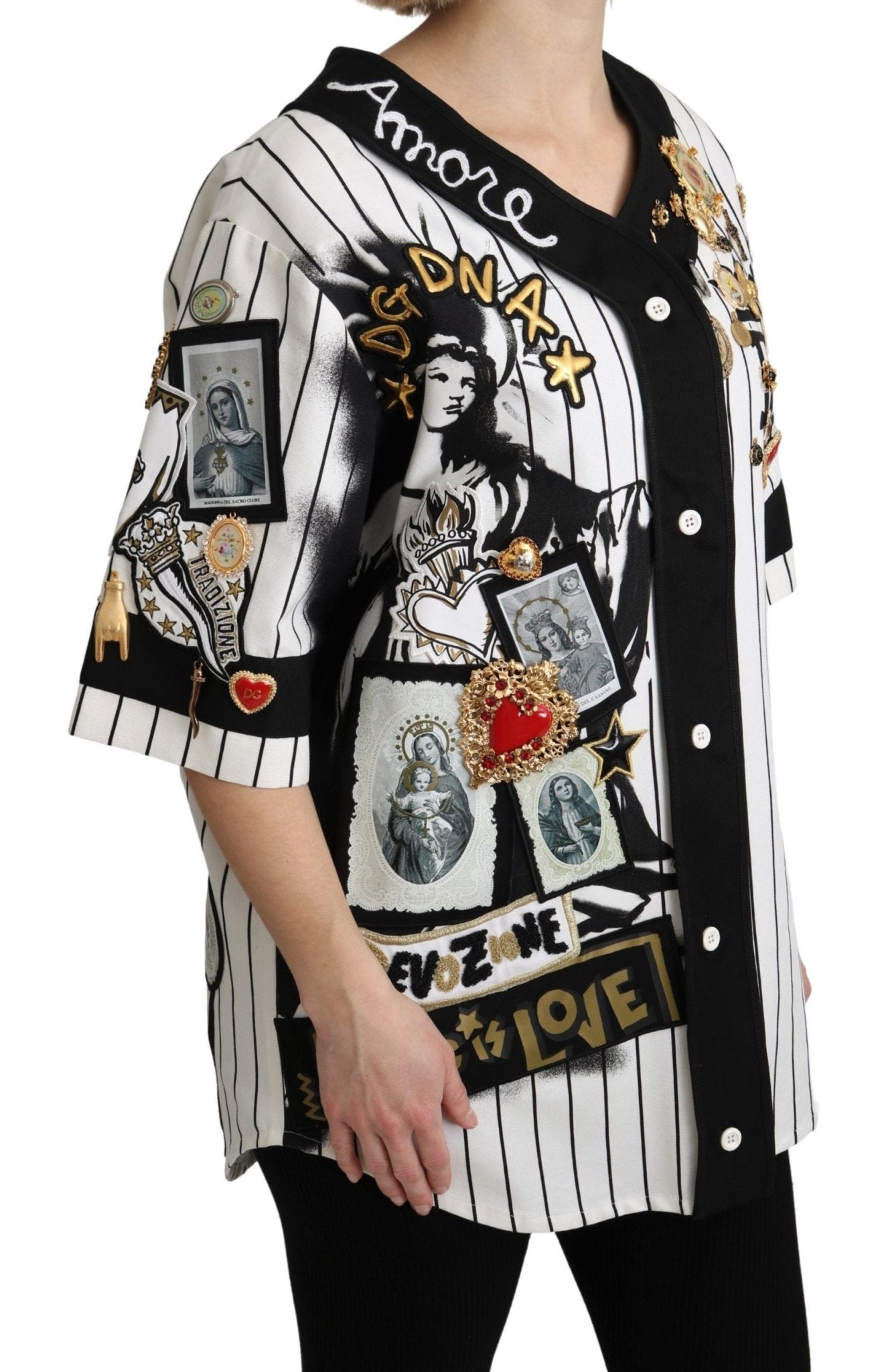 Dolce & Gabbana Elegant Striped V - Neck Charm Blouse - Sandy Store ByNet