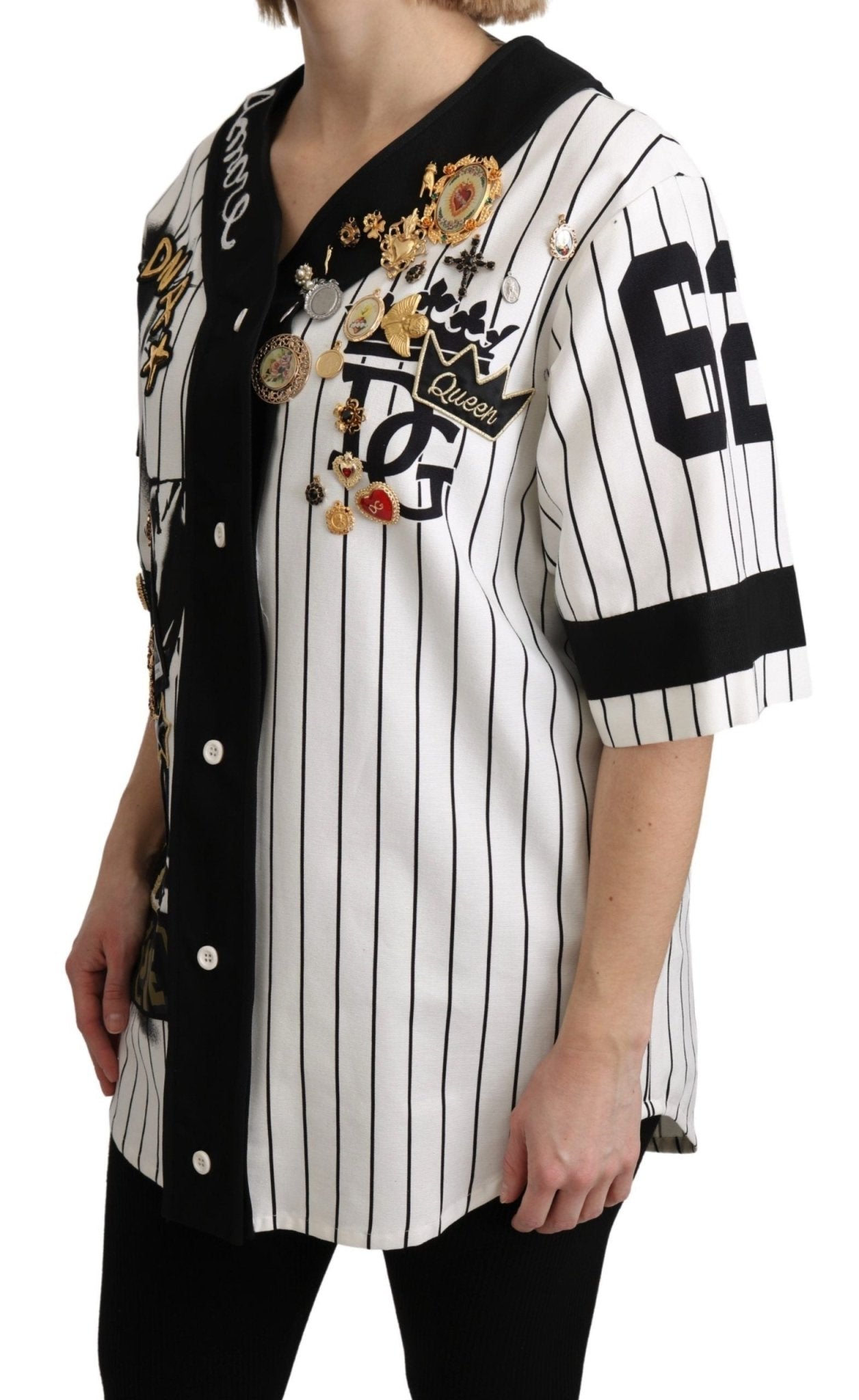 Dolce & Gabbana Elegant Striped V - Neck Charm Blouse - Sandy Store ByNet