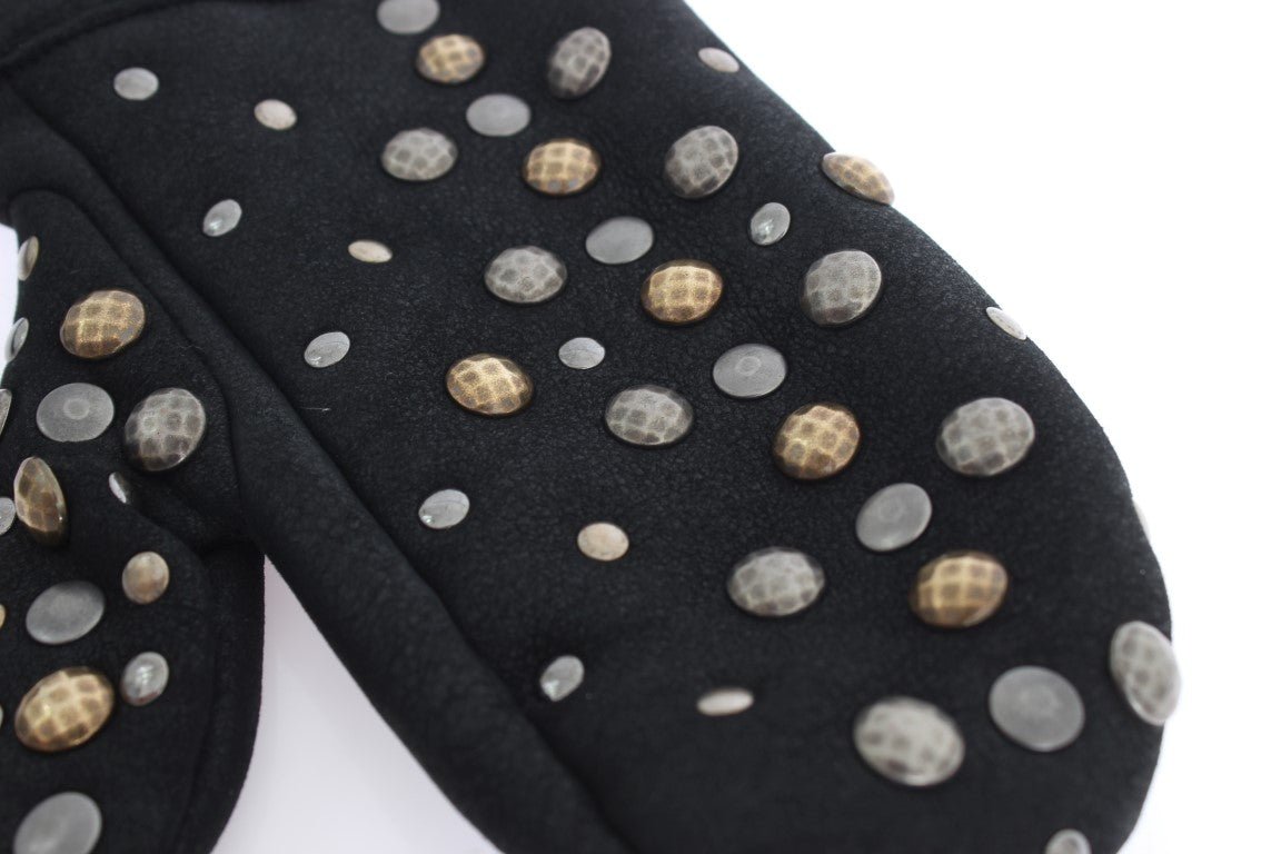 Dolce & Gabbana Elegant Studded Gray Wool Gloves - Sandy Store ByNet
