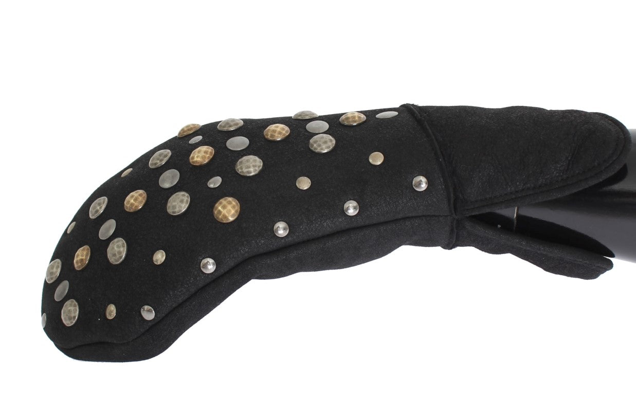 Dolce & Gabbana Elegant Studded Gray Wool Gloves - Sandy Store ByNet