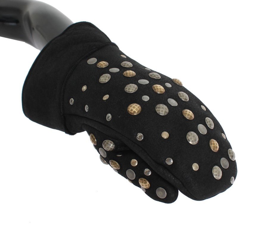 Dolce & Gabbana Elegant Studded Gray Wool Gloves - Sandy Store ByNet