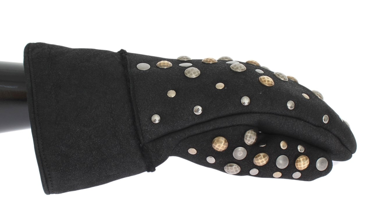 Dolce & Gabbana Elegant Studded Gray Wool Gloves - Sandy Store ByNet