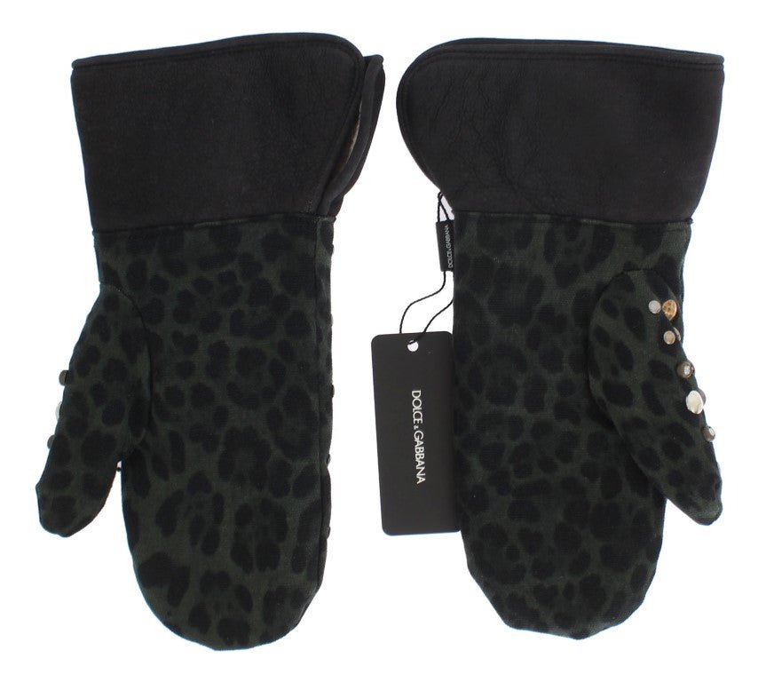 Dolce & Gabbana Elegant Studded Gray Wool Shearling Gloves - Sandy Store ByNet