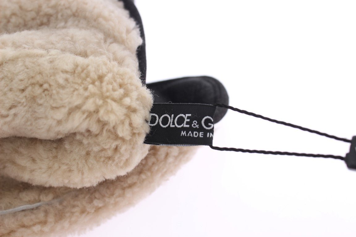 Dolce & Gabbana Elegant Studded Gray Wool Shearling Gloves - Sandy Store ByNet