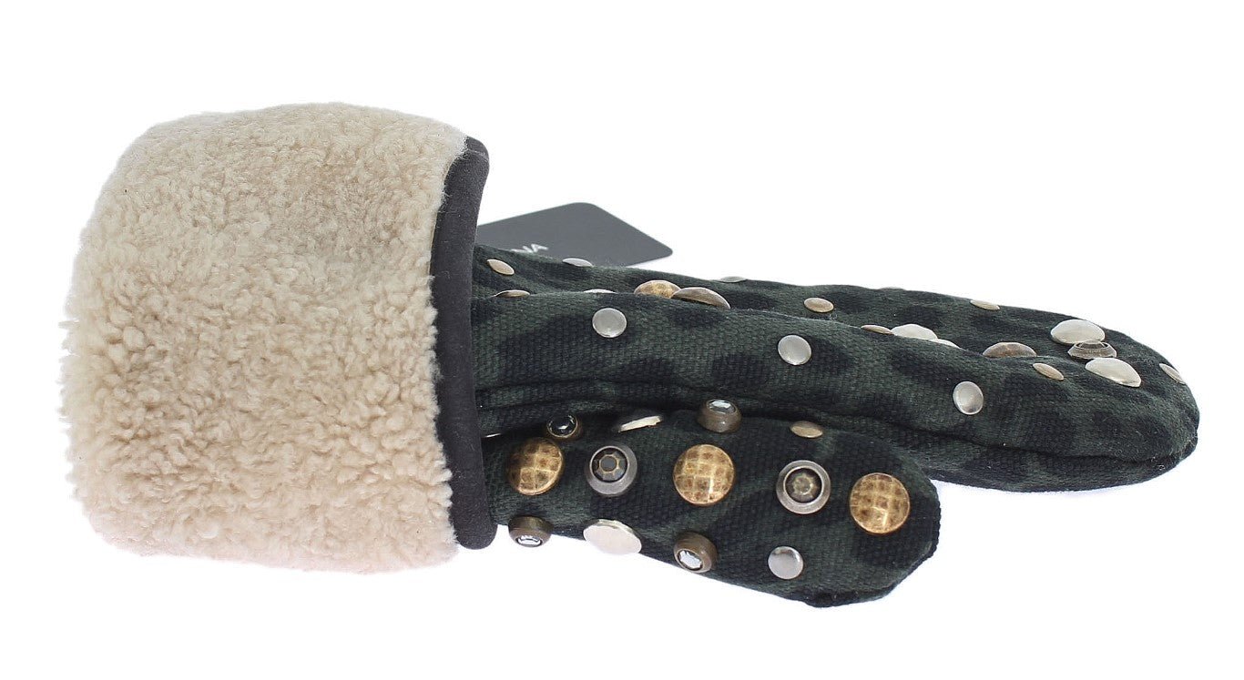 Dolce & Gabbana Elegant Studded Gray Wool Shearling Gloves - Sandy Store ByNet