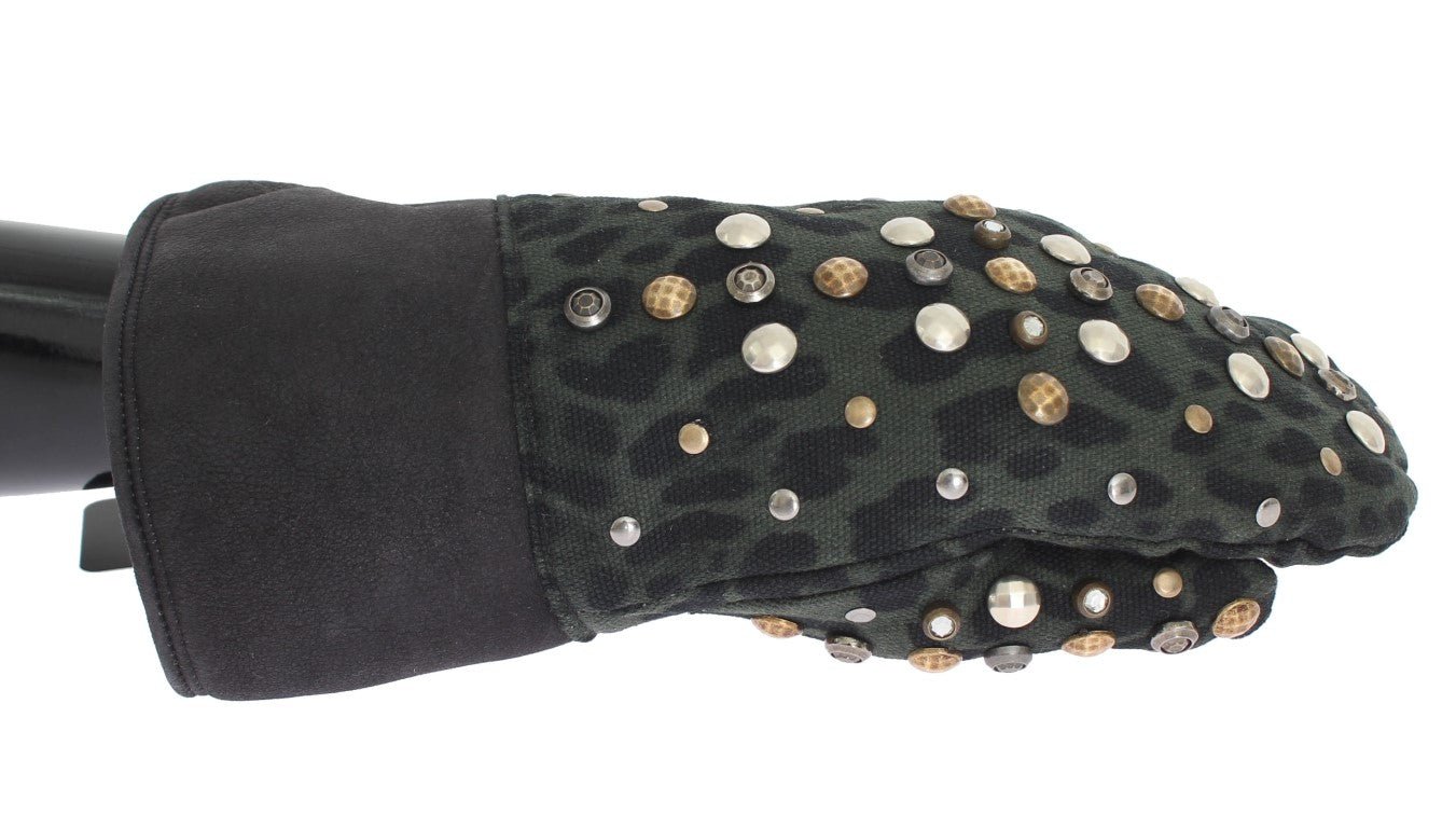 Dolce & Gabbana Elegant Studded Gray Wool Shearling Gloves - Sandy Store ByNet