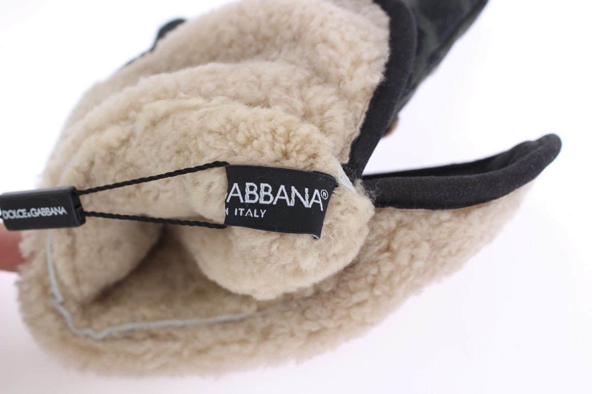 Dolce & Gabbana Elegant Studded Gray Wool Shearling Gloves - Sandy Store ByNet