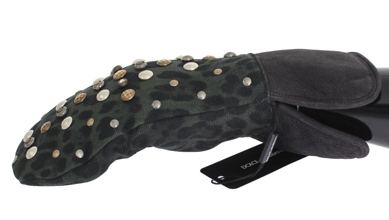 Dolce & Gabbana Elegant Studded Gray Wool Shearling Gloves - Sandy Store ByNet