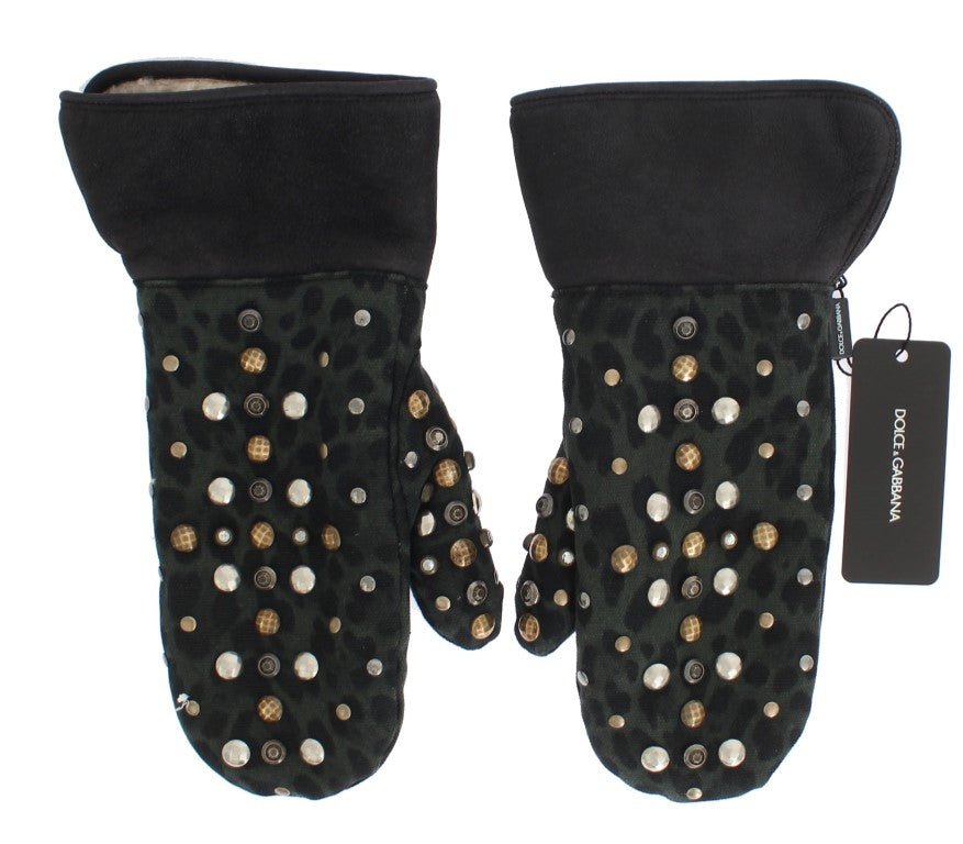 Dolce & Gabbana Elegant Studded Gray Wool Shearling Gloves - Sandy Store ByNet