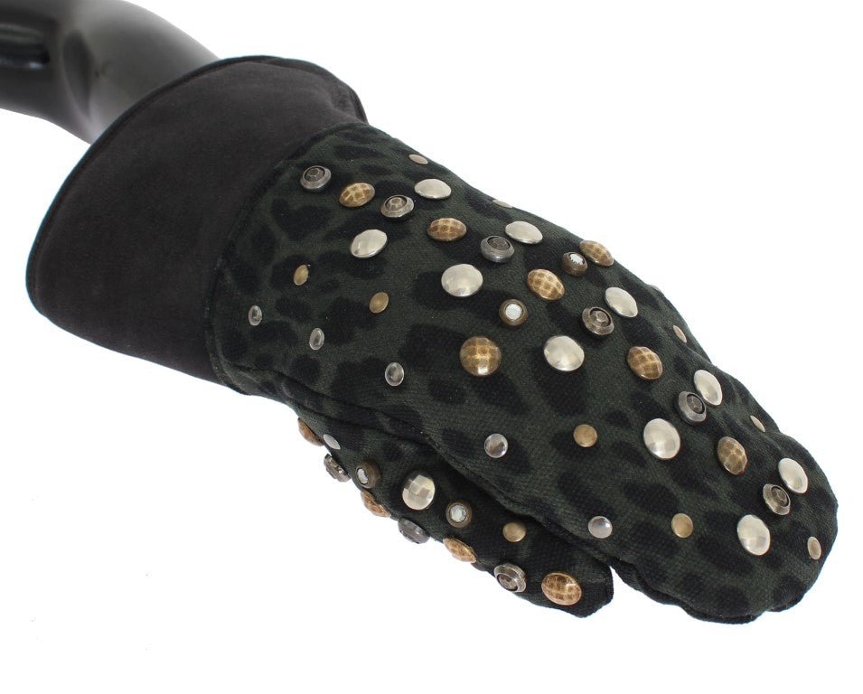 Dolce & Gabbana Elegant Studded Gray Wool Shearling Gloves - Sandy Store ByNet