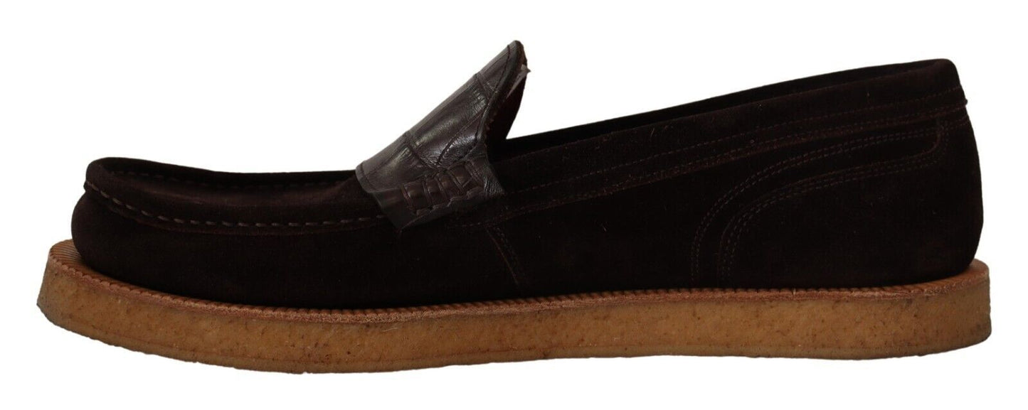 Dolce & Gabbana Elegant Suede Crocodile Loafers in Brown - Sandy Store ByNet