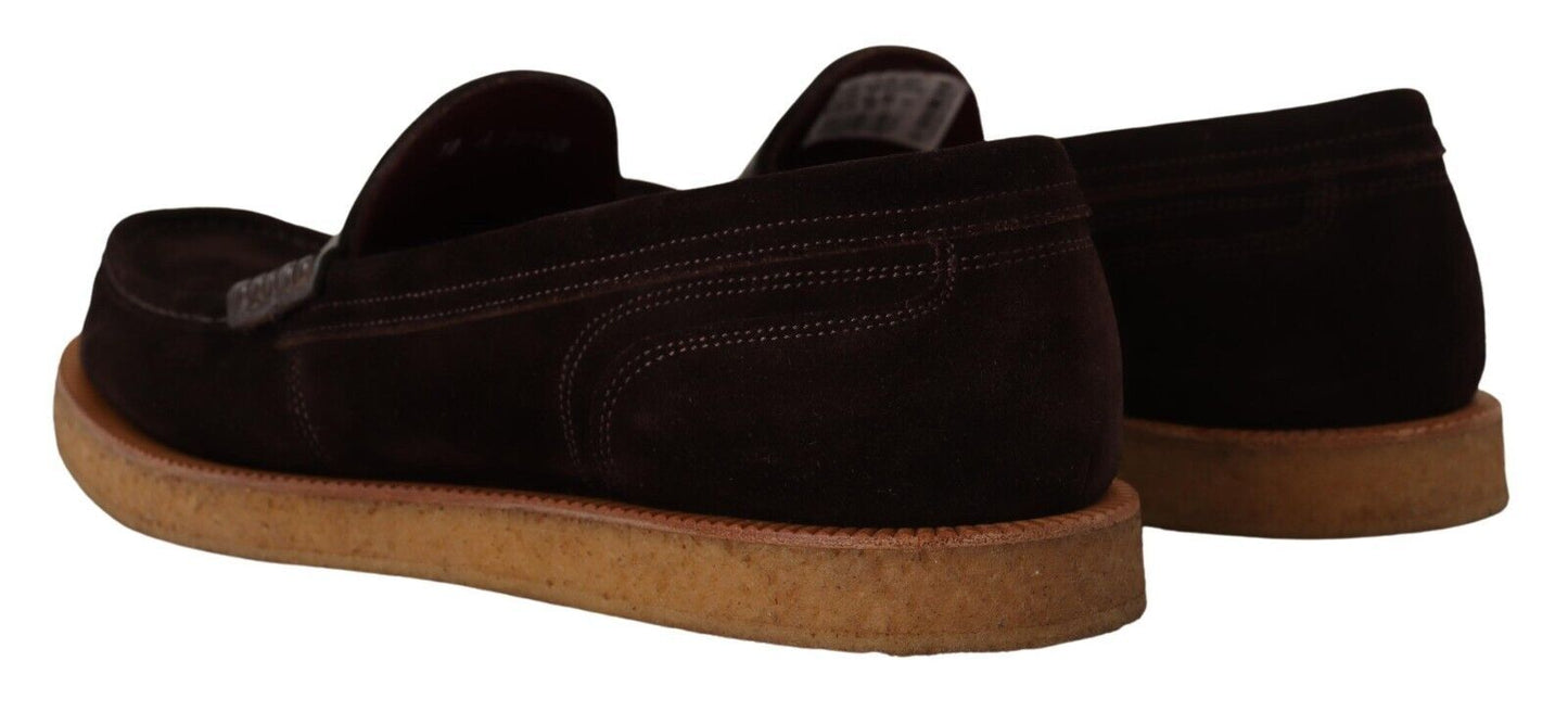 Dolce & Gabbana Elegant Suede Crocodile Loafers in Brown - Sandy Store ByNet