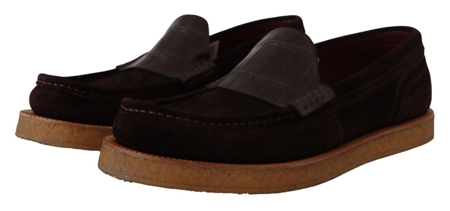 Dolce & Gabbana Elegant Suede Crocodile Loafers in Brown - Sandy Store ByNet