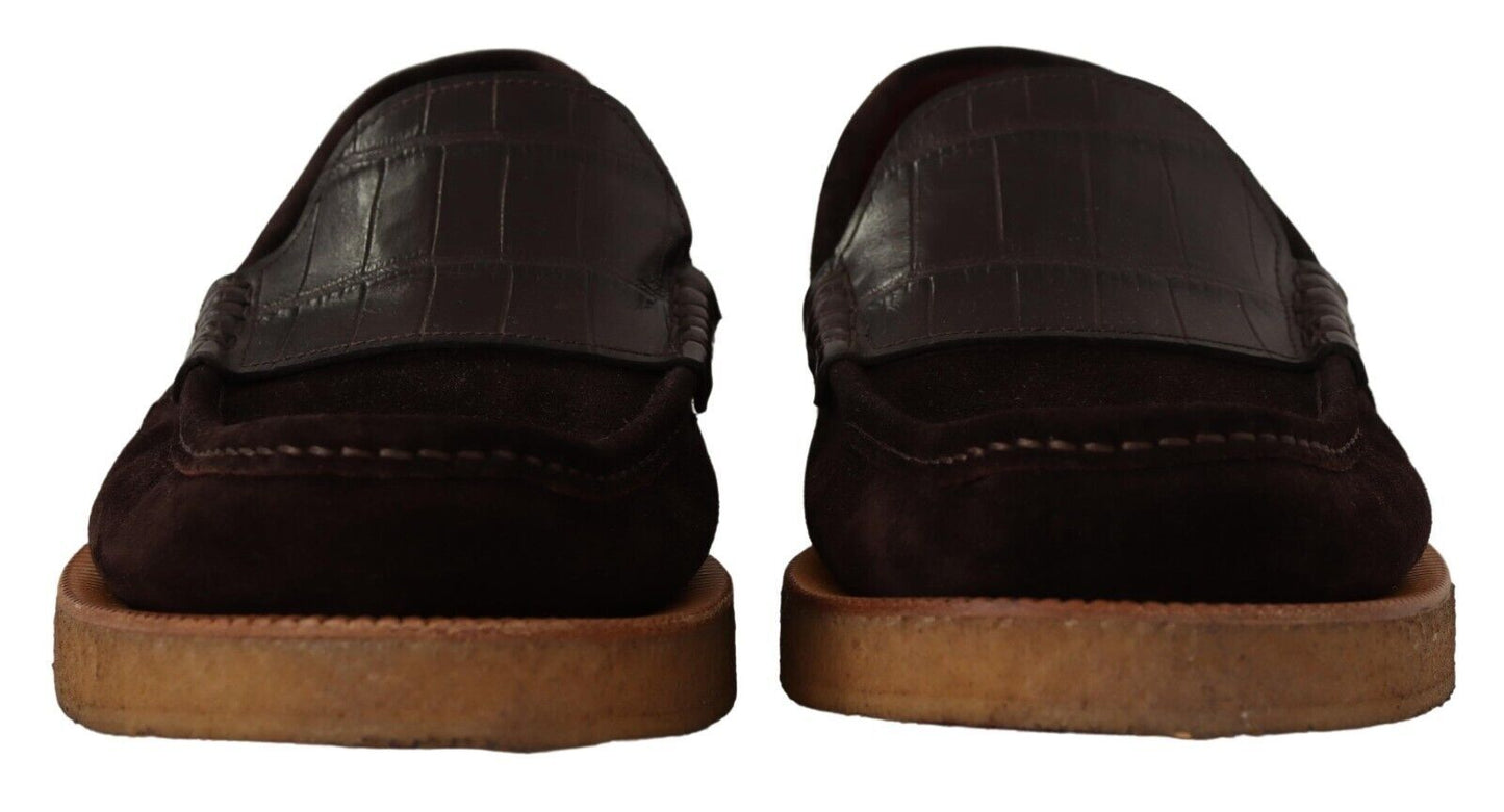Dolce & Gabbana Elegant Suede Crocodile Loafers in Brown - Sandy Store ByNet