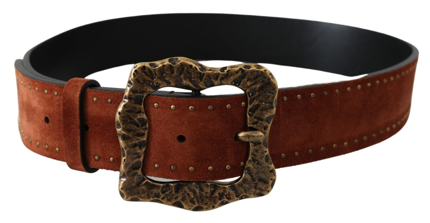 Dolce & Gabbana Elegant Suede Leather Belt with Gold Studs - Sandy Store ByNet