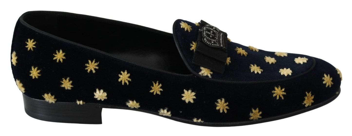 Dolce & Gabbana Elegant Velvet Crown Embroidery Loafers - Sandy Store ByNet