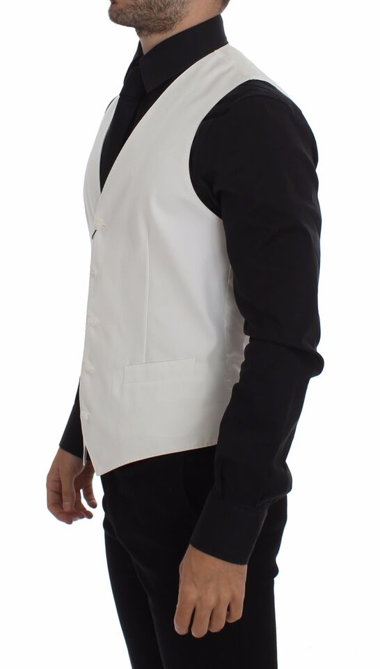 Dolce & Gabbana Elegant White Cotton Silk Dress Vest - Sandy Store ByNet