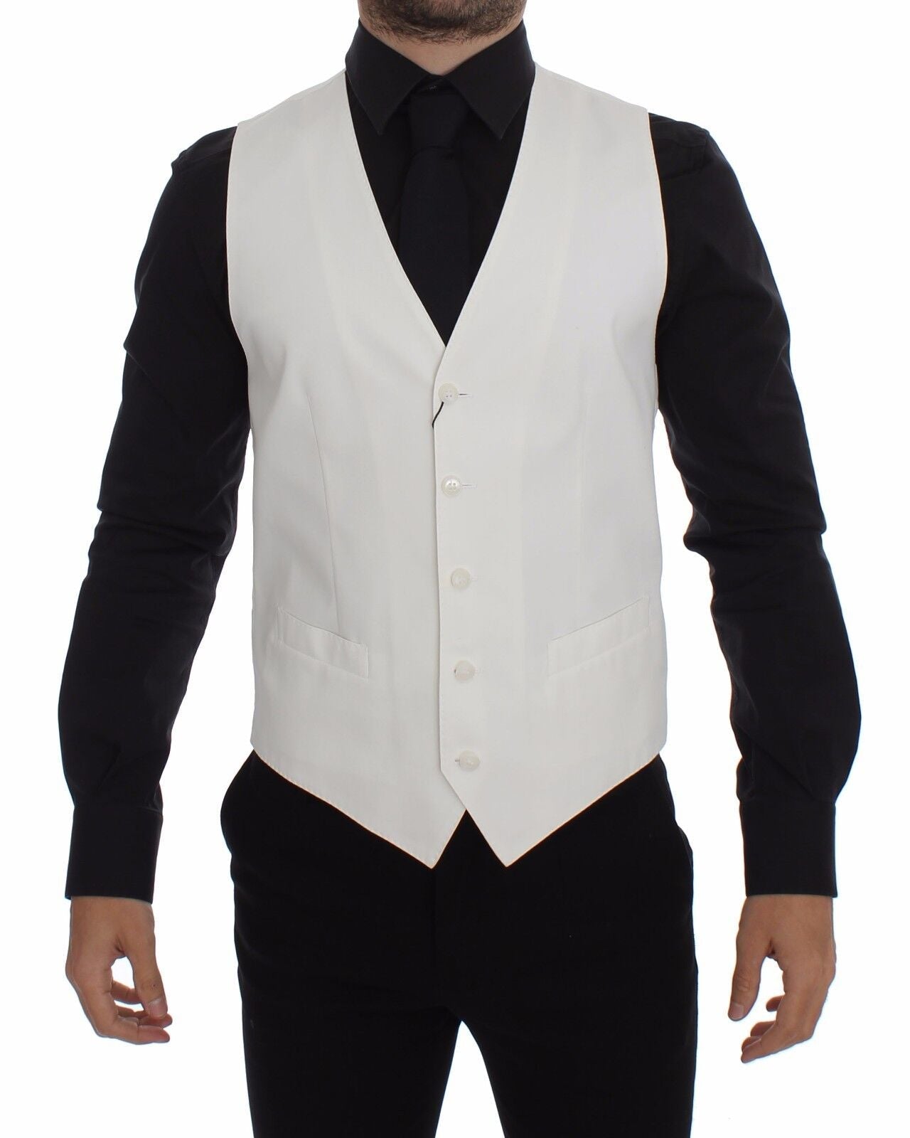 Dolce & Gabbana Elegant White Cotton Silk Dress Vest - Sandy Store ByNet