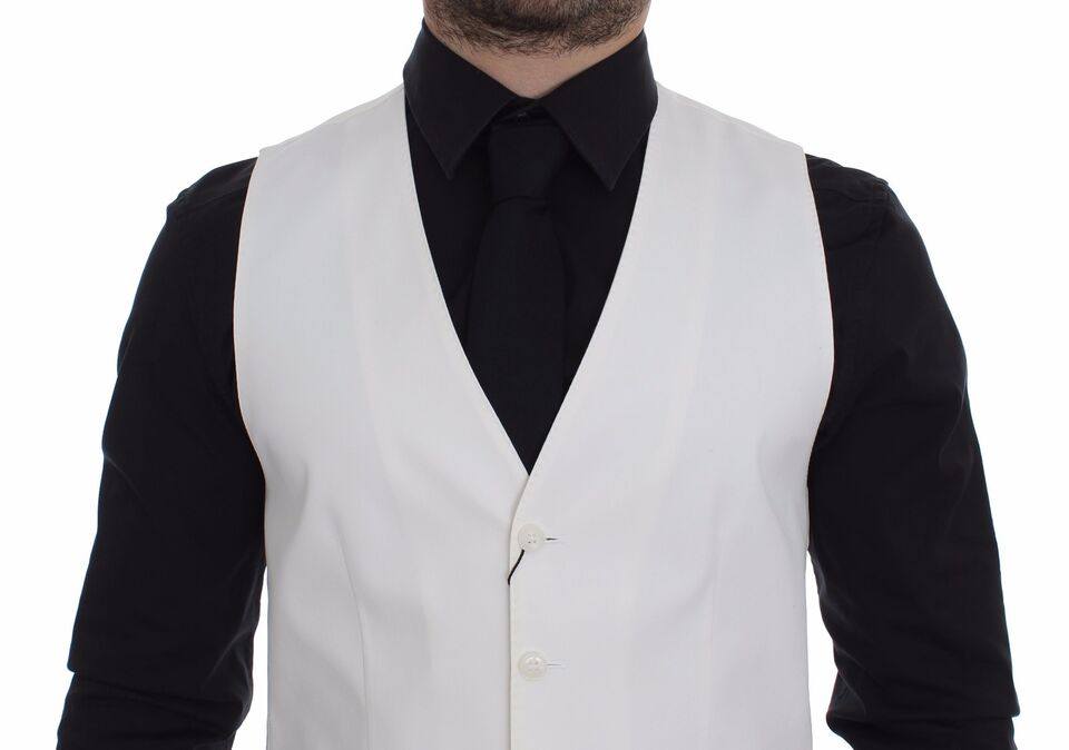 Dolce & Gabbana Elegant White Cotton Silk Dress Vest - Sandy Store ByNet