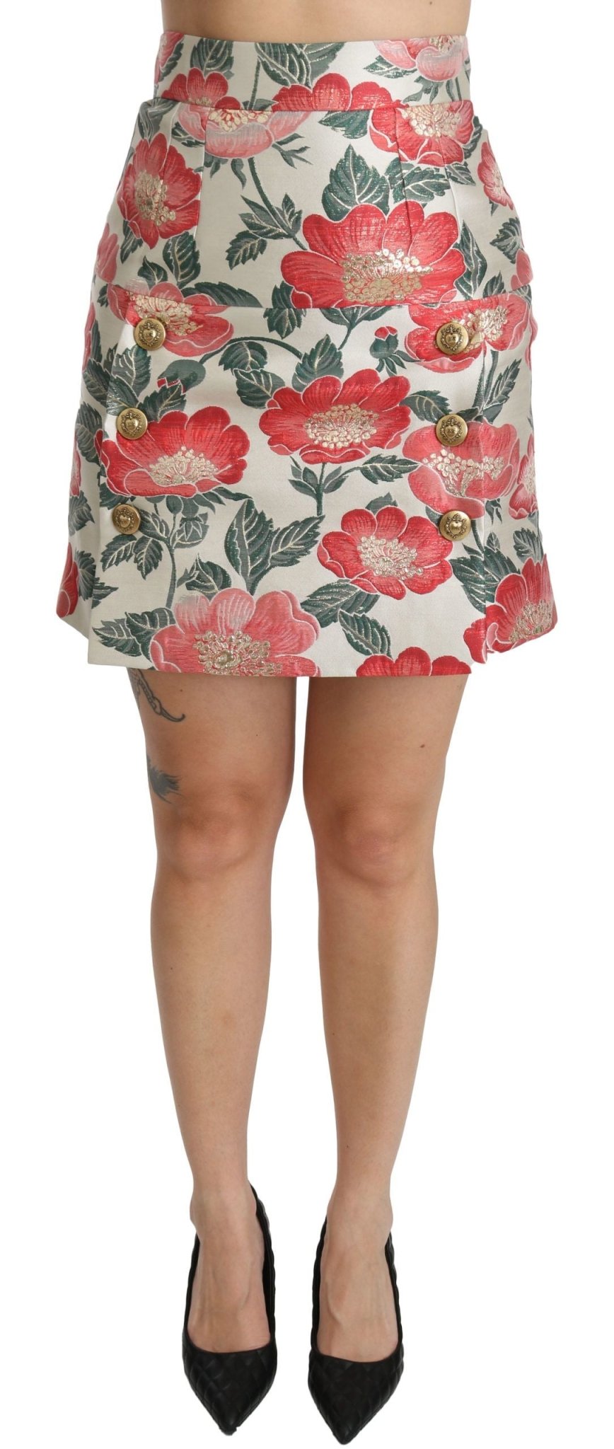 Dolce & Gabbana Elegant White Floral High Waist Skirt - Sandy Store ByNet