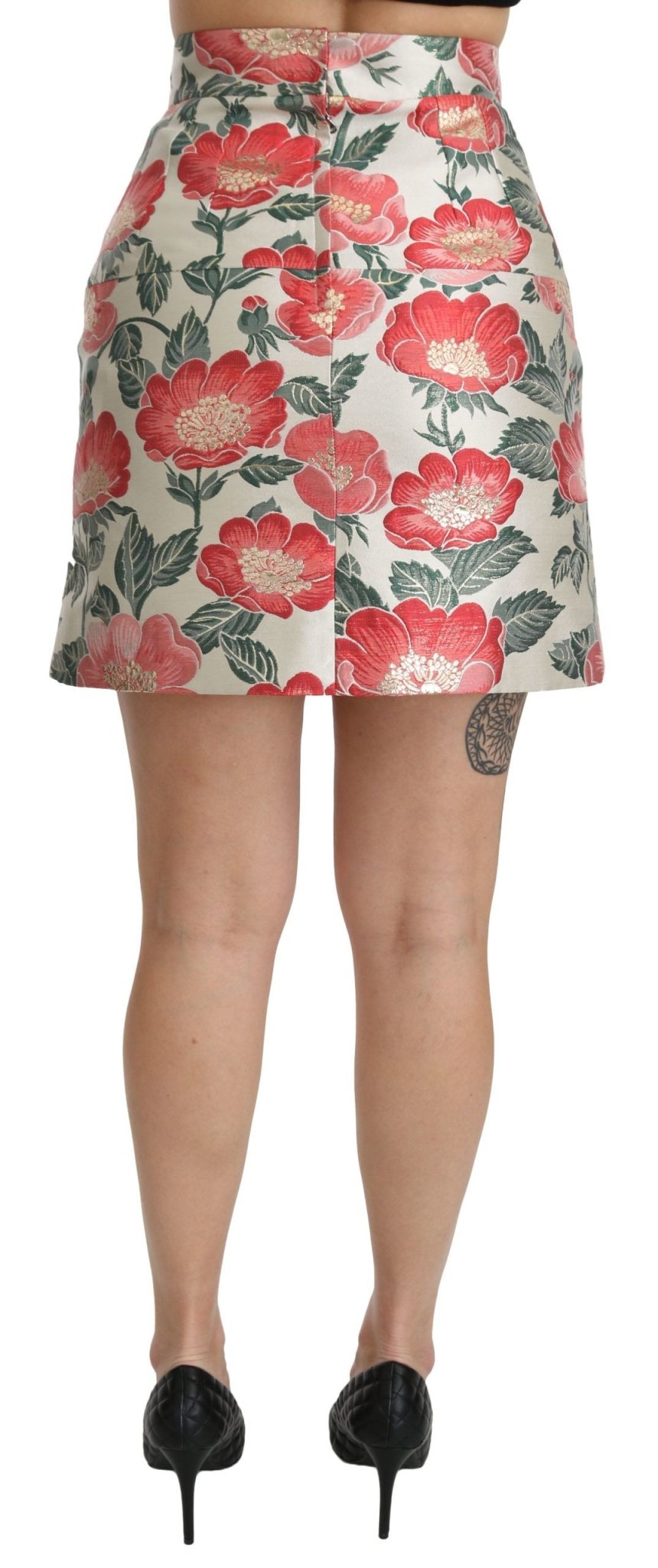 Dolce & Gabbana Elegant White Floral High Waist Skirt - Sandy Store ByNet