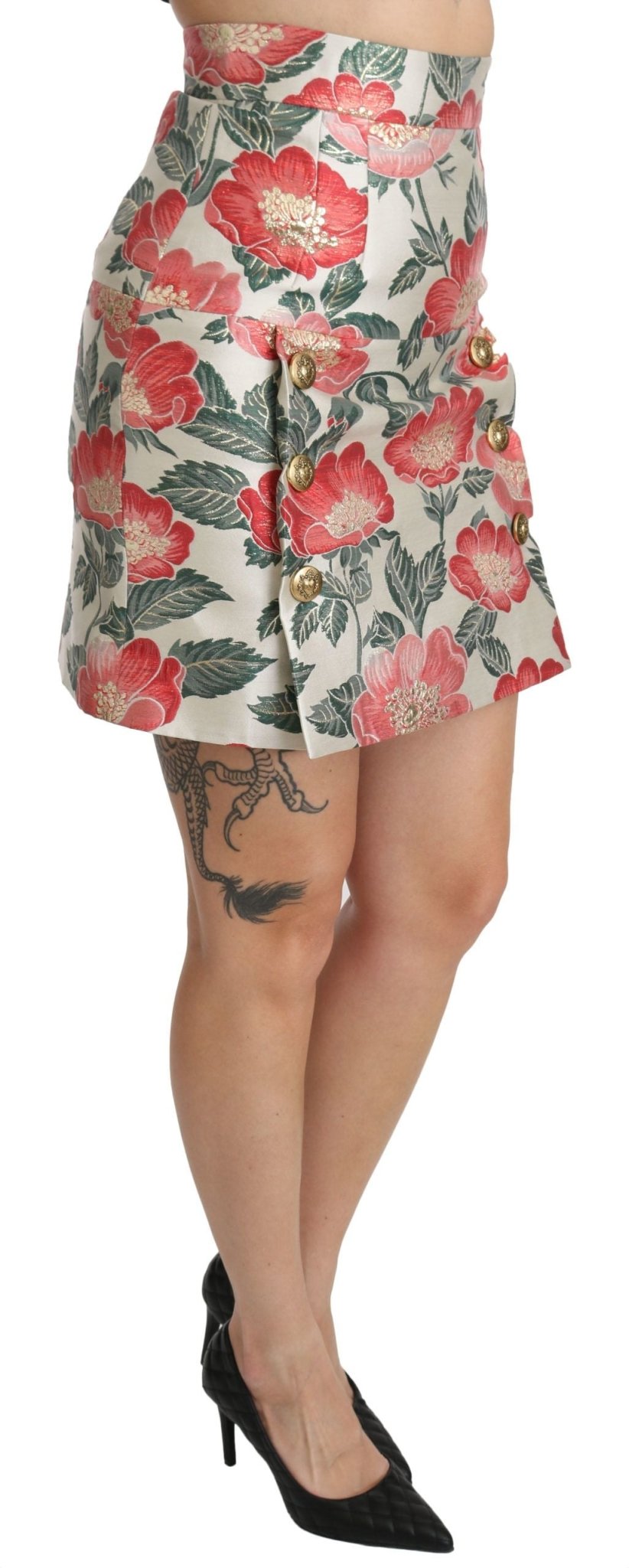 Dolce & Gabbana Elegant White Floral High Waist Skirt - Sandy Store ByNet