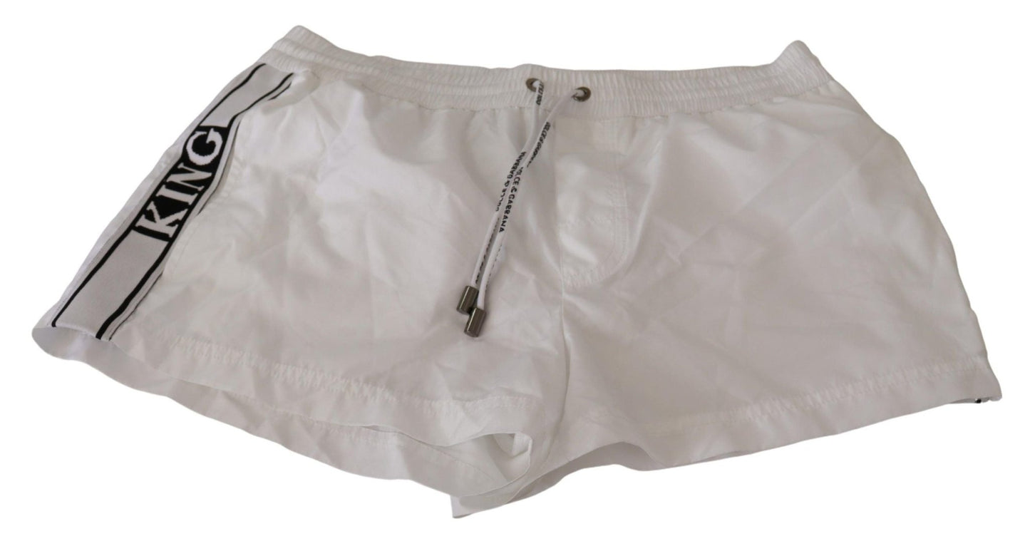 Dolce & Gabbana Elegant White KING Motive Swim Trunks - Sandy Store ByNet