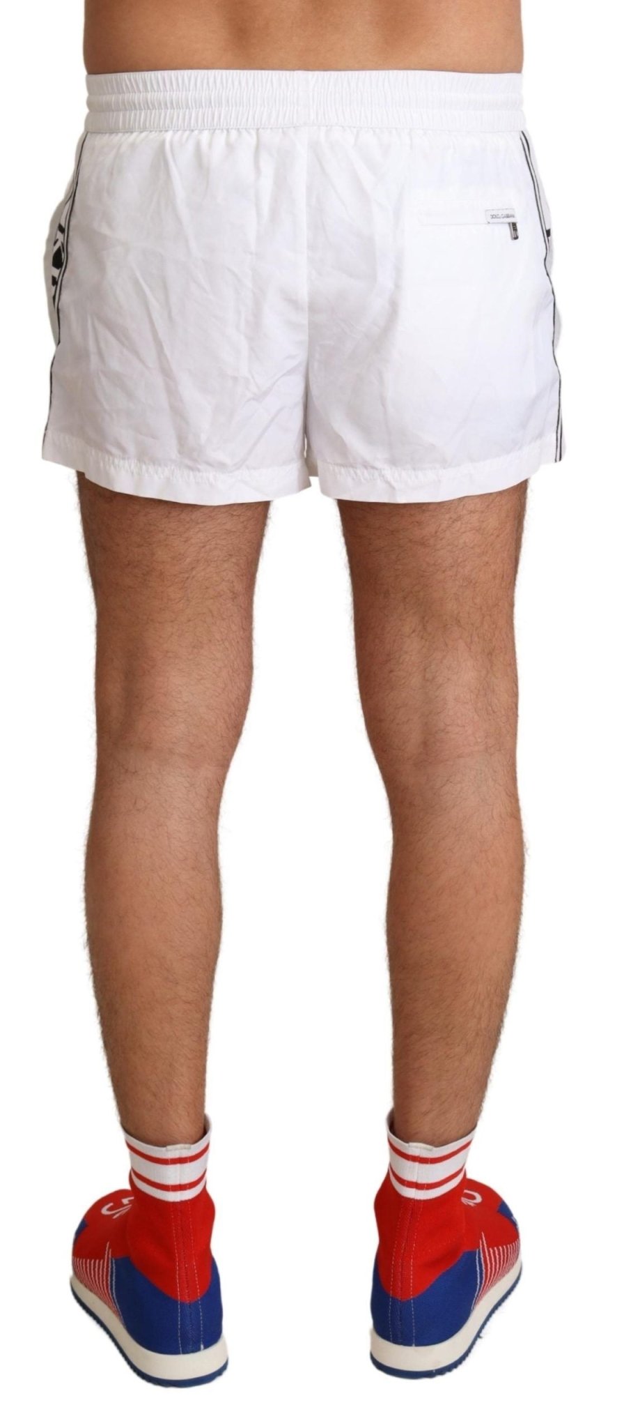 Dolce & Gabbana Elegant White KING Motive Swim Trunks - Sandy Store ByNet