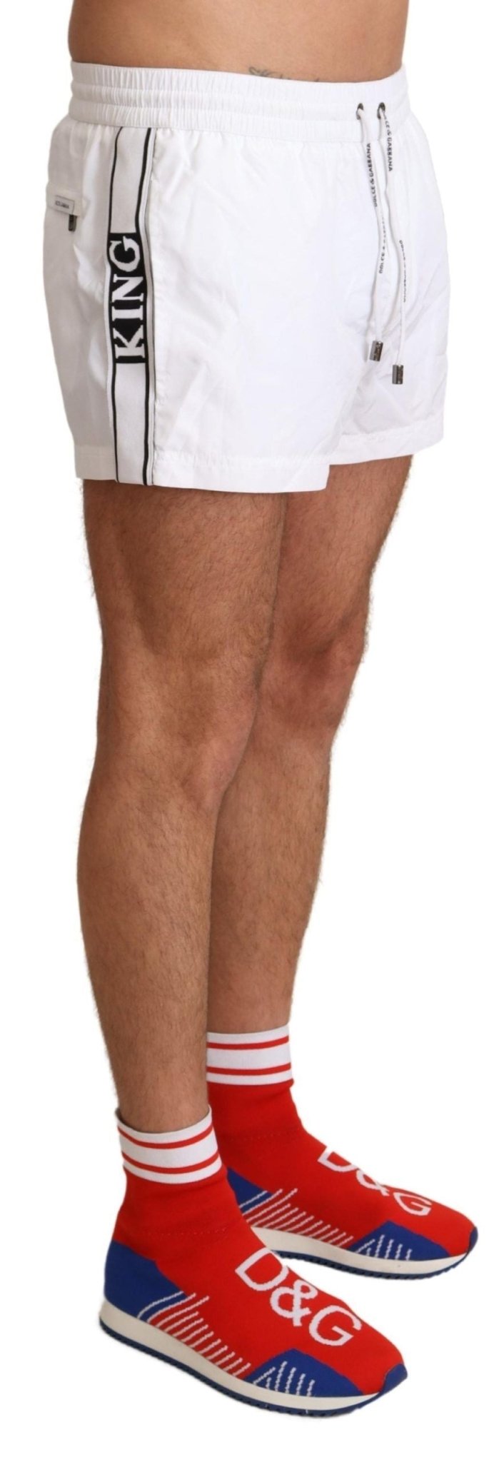 Dolce & Gabbana Elegant White KING Motive Swim Trunks - Sandy Store ByNet