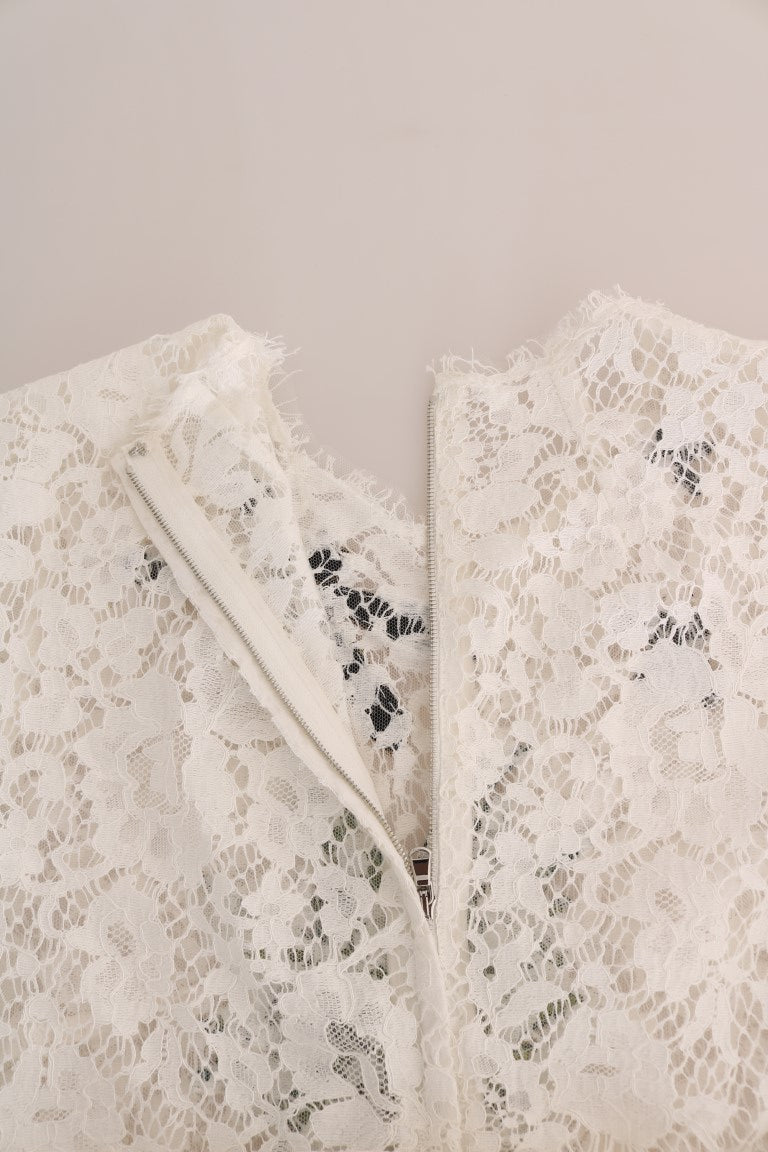 Dolce & Gabbana Elegant White Lace Embellished Mini Blouse - Sandy Store ByNet