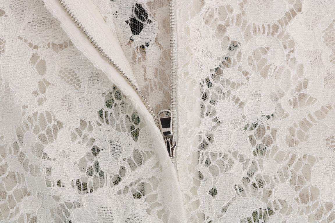 Dolce & Gabbana Elegant White Lace Embellished Mini Blouse - Sandy Store ByNet
