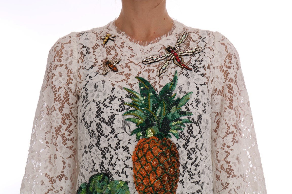 Dolce & Gabbana Elegant White Lace Embellished Mini Blouse - Sandy Store ByNet