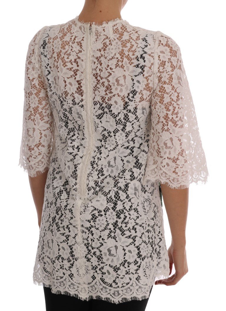 Dolce & Gabbana Elegant White Lace Embellished Mini Blouse - Sandy Store ByNet