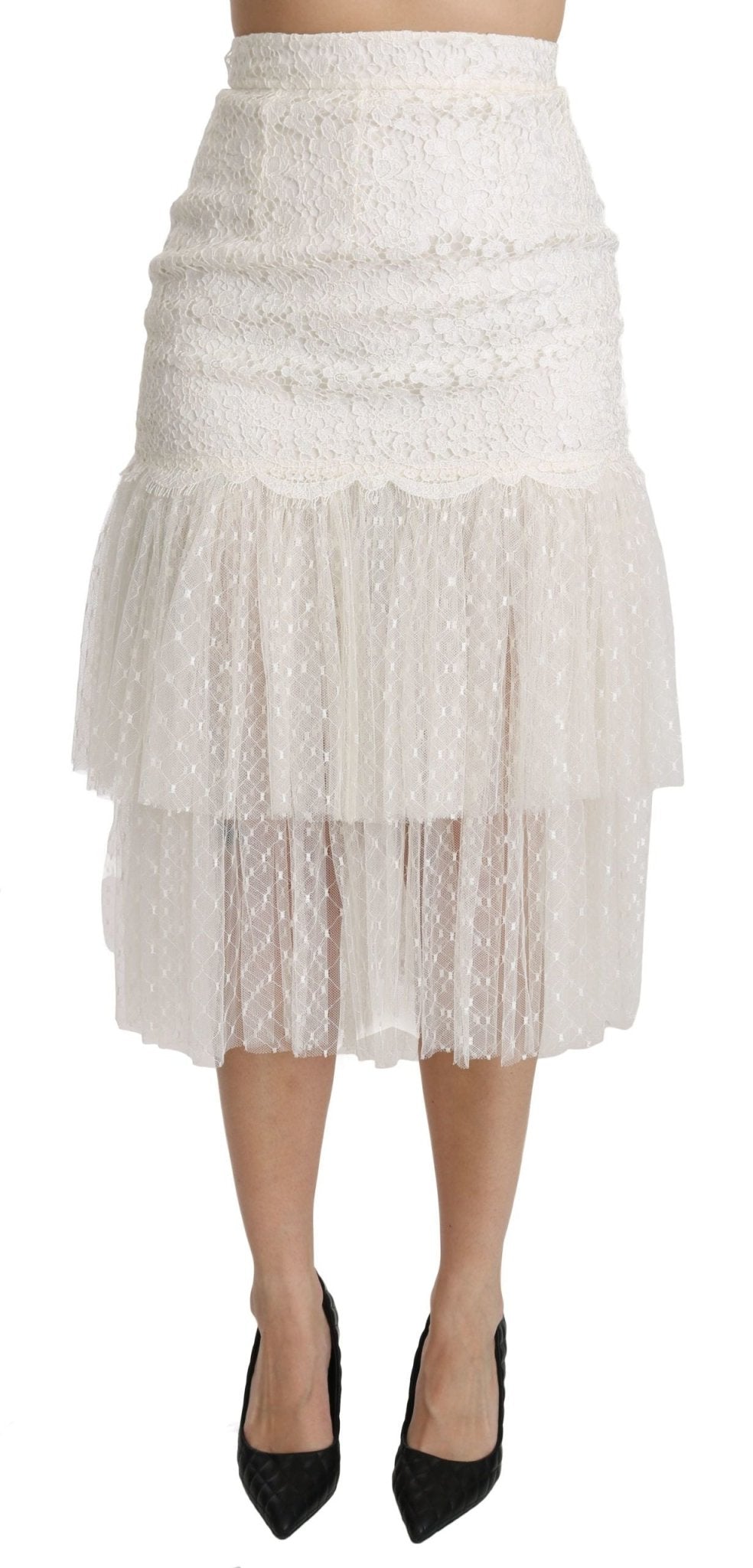 Dolce & Gabbana Elegant White Lace High - Waist Skirt - Sandy Store ByNet